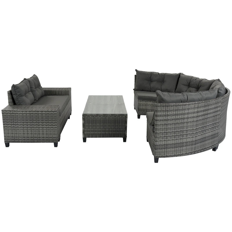GO 8-pieces Outdoor Wicker Round Sofa Set With Rectangular Coffee Table