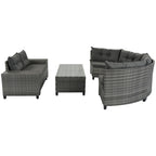 GO 8-pieces Outdoor Wicker Round Sofa Set With Rectangular Coffee Table