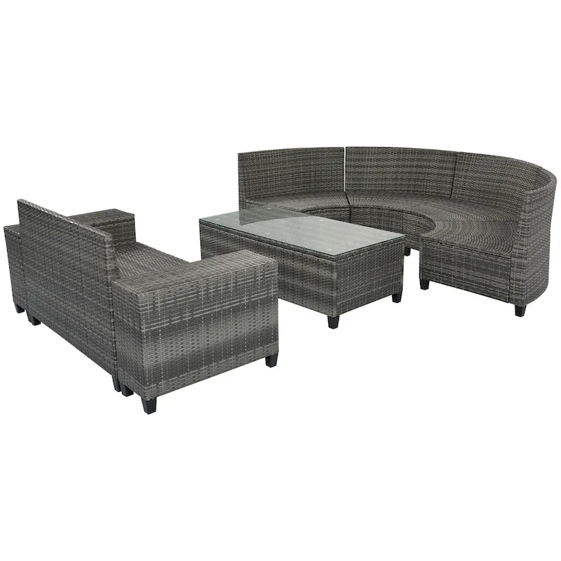 GO 8-pieces Outdoor Wicker Round Sofa Set With Rectangular Coffee Table
