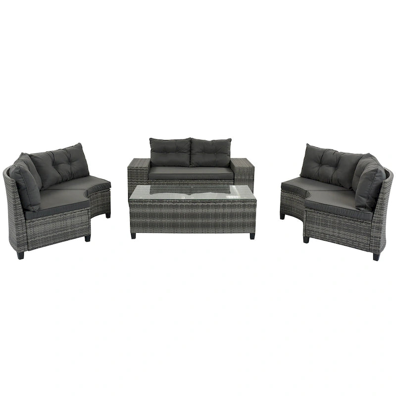 GO 8-pieces Outdoor Wicker Round Sofa Set With Rectangular Coffee Table