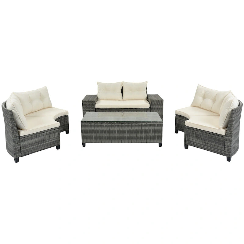 GO 8-pieces Outdoor Wicker Round Sofa Set With Rectangular Coffee Table