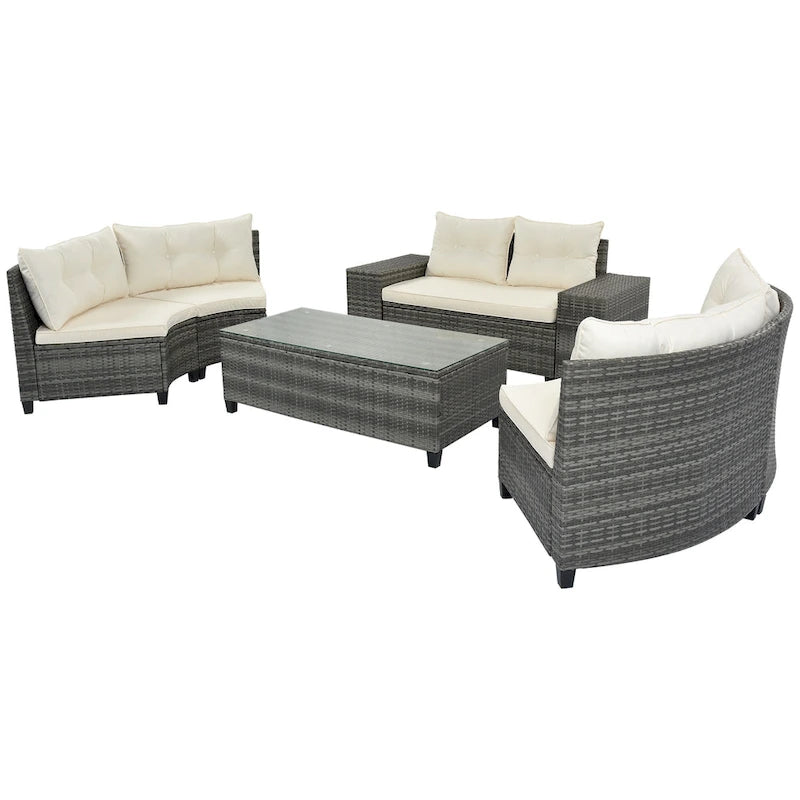 GO 8-pieces Outdoor Wicker Round Sofa Set With Rectangular Coffee Table