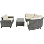 GO 8-pieces Outdoor Wicker Round Sofa Set With Rectangular Coffee Table