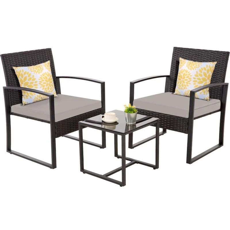 3-Piece Wicker Bistro Set, Outdoor Patio chairs with Coffee Table