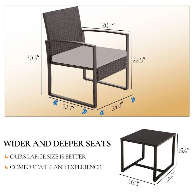 3-Piece Wicker Bistro Set, Outdoor Patio chairs with Coffee Table