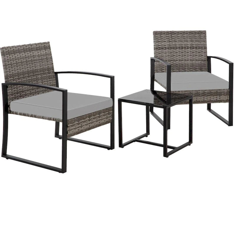 3-Piece Wicker Bistro Set, Outdoor Patio chairs with Coffee Table
