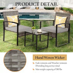 3-Piece Wicker Bistro Set, Outdoor Patio chairs with Coffee Table