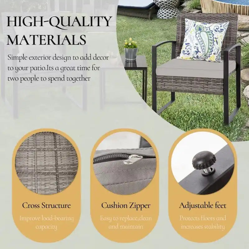 3-Piece Wicker Bistro Set, Outdoor Patio chairs with Coffee Table