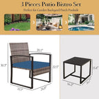 3-Piece Wicker Bistro Set, Outdoor Patio chairs with Coffee Table