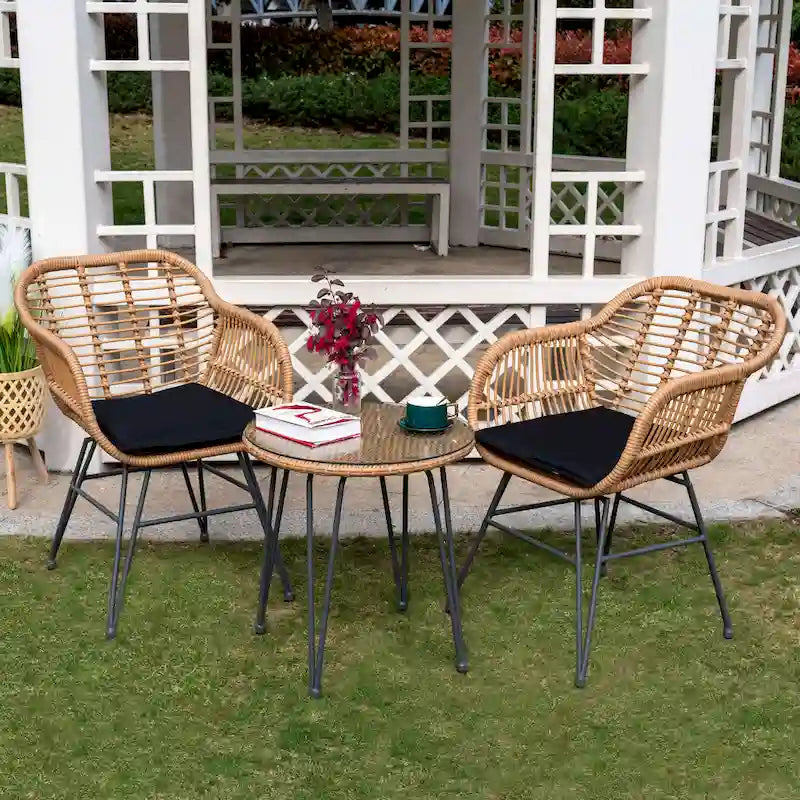 Outdoor Wicker Chairs Conversation Set with Cushions (Set of 3) - 21.26 L x 23.62 W x 31.5 H