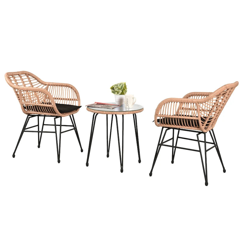 Outdoor Wicker Chairs Conversation Set with Cushions (Set of 3) - 21.26 L x 23.62 W x 31.5 H
