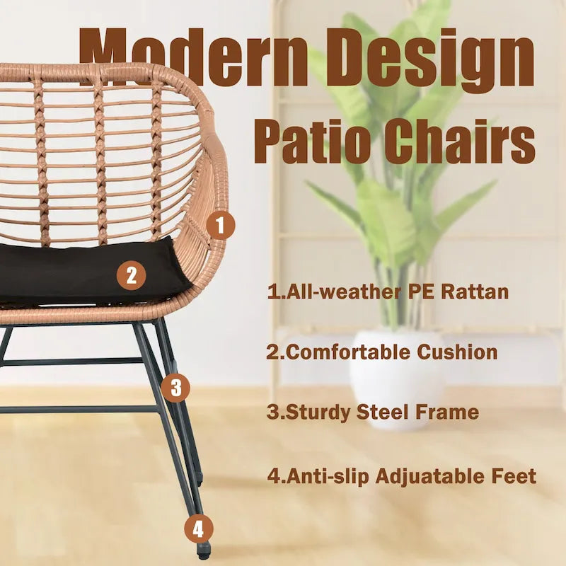 Outdoor Wicker Chairs Conversation Set with Cushions (Set of 3) - 21.26 L x 23.62 W x 31.5 H