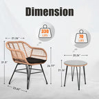 Outdoor Wicker Chairs Conversation Set with Cushions (Set of 3) - 21.26 L x 23.62 W x 31.5 H