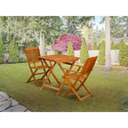 East West Furniture 3 Piece Wood Folding Table Set- a Outdoor Acacia Wood Coffee Table and 2 Folding Arm Chairs, Natural Oil