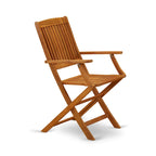 East West Furniture 3 Piece Wood Folding Table Set- a Outdoor Acacia Wood Coffee Table and 2 Folding Arm Chairs, Natural Oil