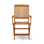 East West Furniture 3 Piece Wood Folding Table Set- a Outdoor Acacia Wood Coffee Table and 2 Folding Arm Chairs, Natural Oil