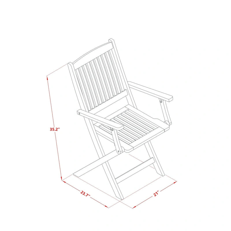 East West Furniture 3 Piece Wood Folding Table Set- a Outdoor Acacia Wood Coffee Table and 2 Folding Arm Chairs, Natural Oil