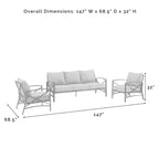 Crosley Kaplan 3Pc Outdoor Sofa Set - 147 W x 68.5 D x 32 H
