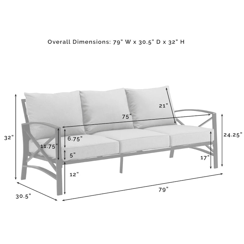 Crosley Kaplan 3Pc Outdoor Sofa Set - 147 W x 68.5 D x 32 H