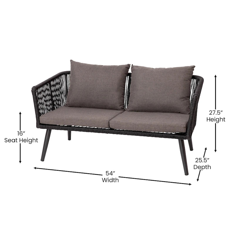 4 Piece Indoor/Outdoor Lounge Set - Loveseat, 2 Chairs & Metal Coffee Table