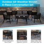 4 Piece Indoor/Outdoor Lounge Set - Loveseat, 2 Chairs & Metal Coffee Table