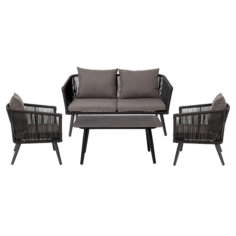 4 Piece Indoor/Outdoor Lounge Set - Loveseat, 2 Chairs & Metal Coffee Table