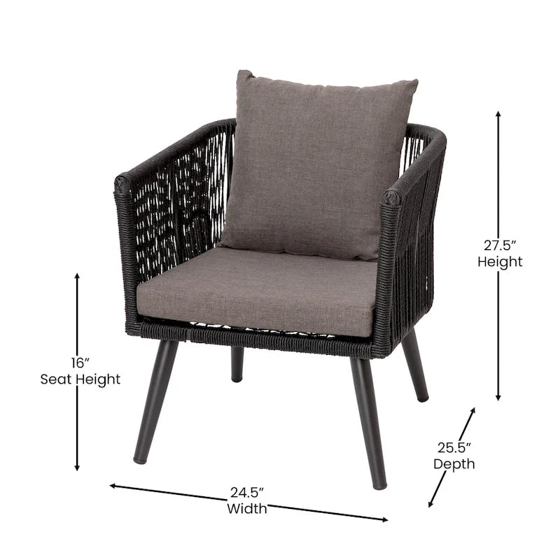 4 Piece Indoor/Outdoor Lounge Set - Loveseat, 2 Chairs & Metal Coffee Table