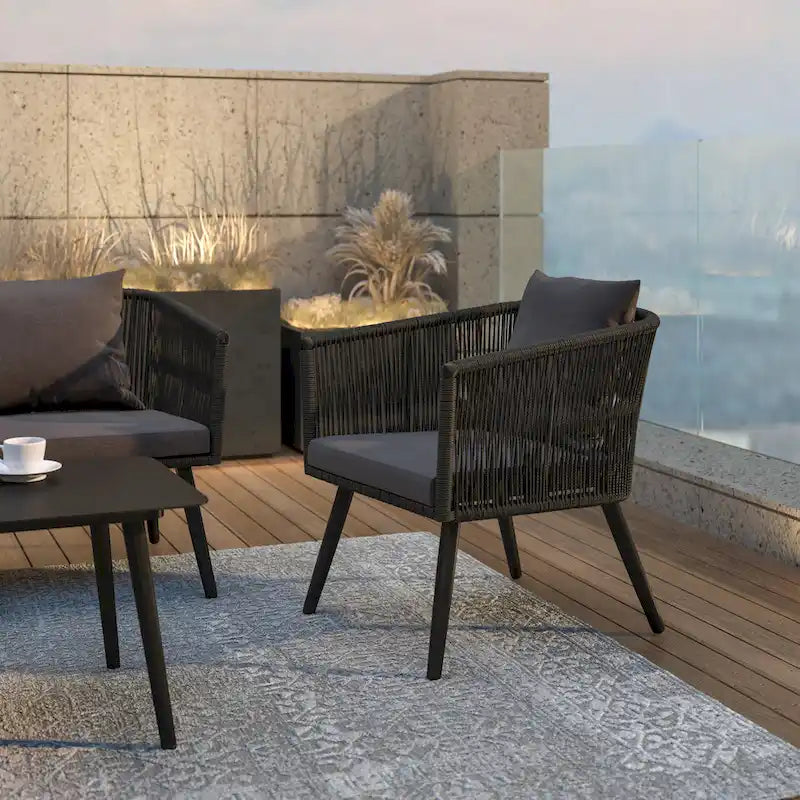 4 Piece Indoor/Outdoor Lounge Set - Loveseat, 2 Chairs & Metal Coffee Table
