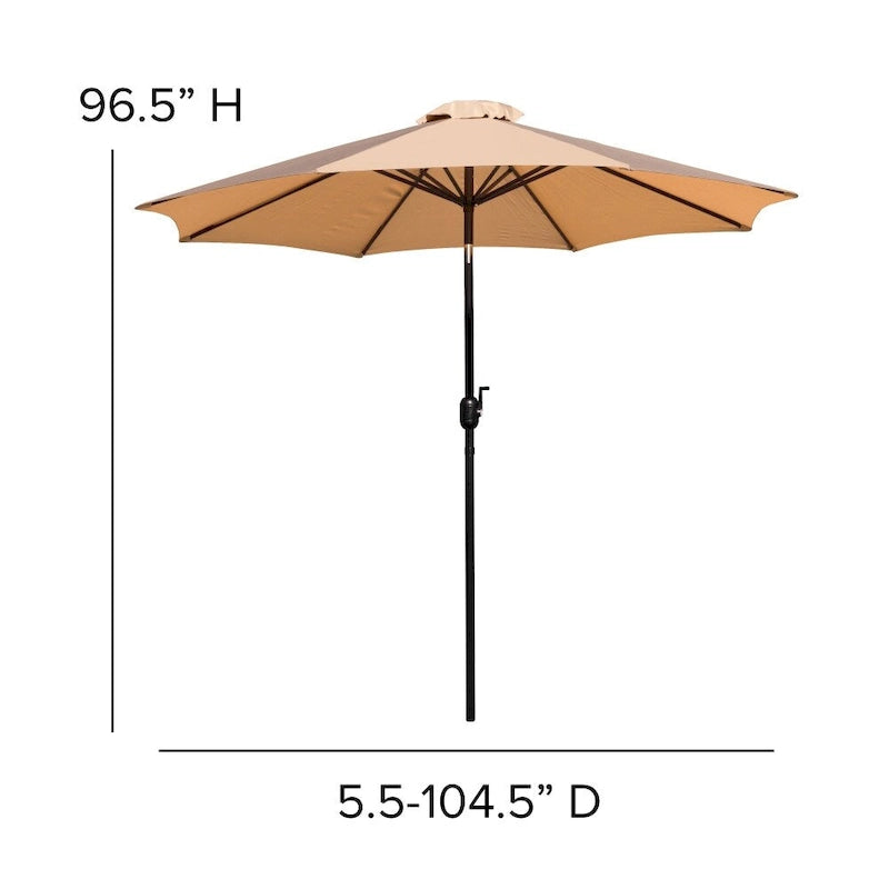 Patio Set wirh 35  Table, 2 Chairs, and Umbrella with Base - 35.25 W x 35.25 D x 29.5 H