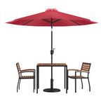 Patio Set wirh 35  Table, 2 Chairs, and Umbrella with Base - 35.25 W x 35.25 D x 29.5 H