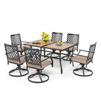MAISON ARTS Outdoor Patio Dining Set with 6 Swivel Chairs and 1 Rectangular Umbrella Wood Like Table