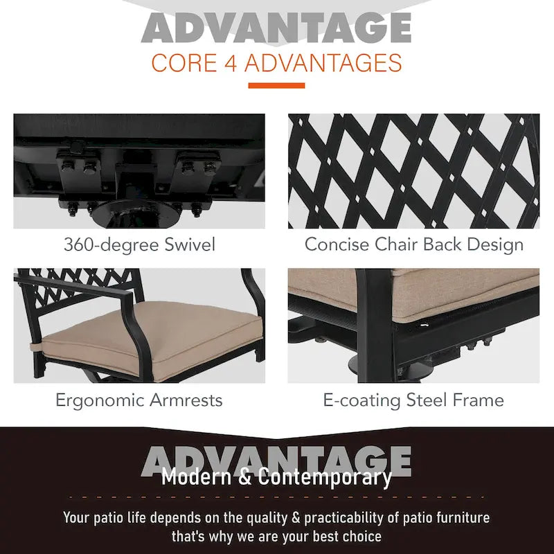 MAISON ARTS Outdoor Patio Dining Set with 6 Swivel Chairs and 1 Rectangular Umbrella Wood Like Table