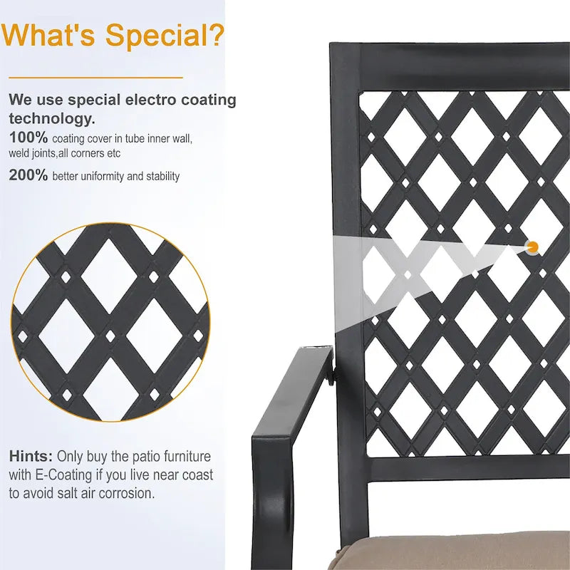 MAISON ARTS Outdoor Patio Dining Set with 6 Swivel Chairs and 1 Rectangular Umbrella Wood Like Table