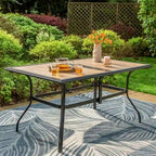 MAISON ARTS Outdoor Patio Dining Set with 6 Swivel Chairs and 1 Rectangular Umbrella Wood Like Table