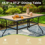 MAISON ARTS Outdoor Patio Dining Set with 6 Swivel Chairs and 1 Rectangular Umbrella Wood Like Table