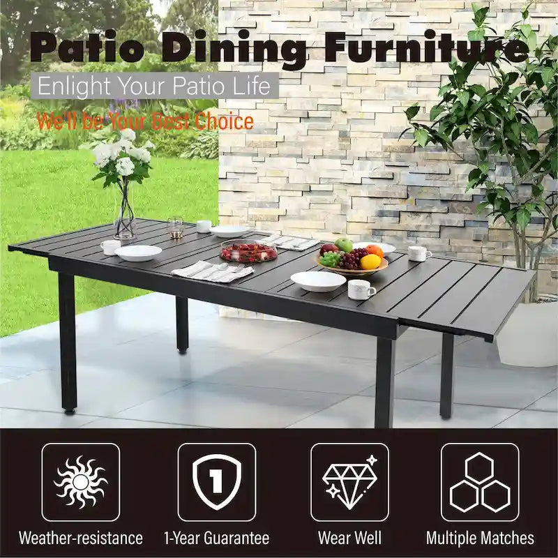 MAISON ARTS Seats up to 6/8 Outdoor Patio Dining Set, 6/8 Metal Swivel Chairs, 1 Rectangular Expandable Table
