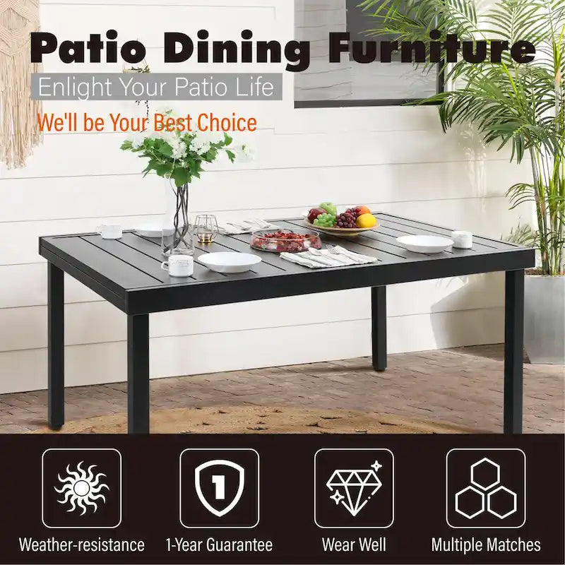 MAISON ARTS Seats up to 6/8 Outdoor Patio Dining Set, 6/8 Metal Swivel Chairs, 1 Rectangular Expandable Table
