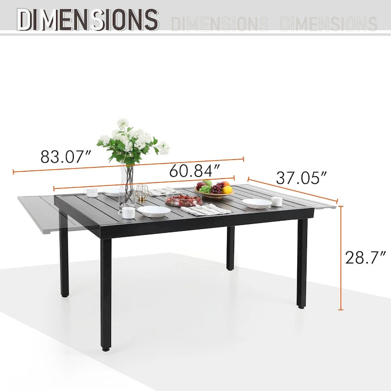 MAISON ARTS Seats up to 6/8 Outdoor Patio Dining Set, 6/8 Metal Swivel Chairs, 1 Rectangular Expandable Table