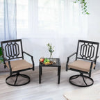 MAISON ARTS 3-Pcs Outdoor Dining Set,1 Steel Swivel Dining Chair with Cushion and 1 Black Small Metal Square Coffee Table