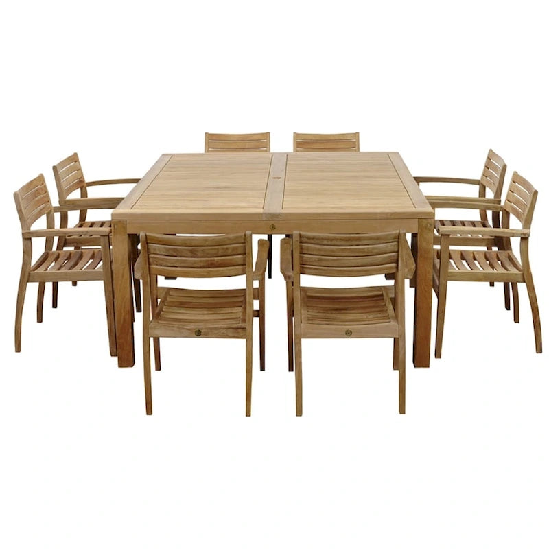 Victoria 9-Piece Outdoor Dining Set Teak Square Table Patio Furniture