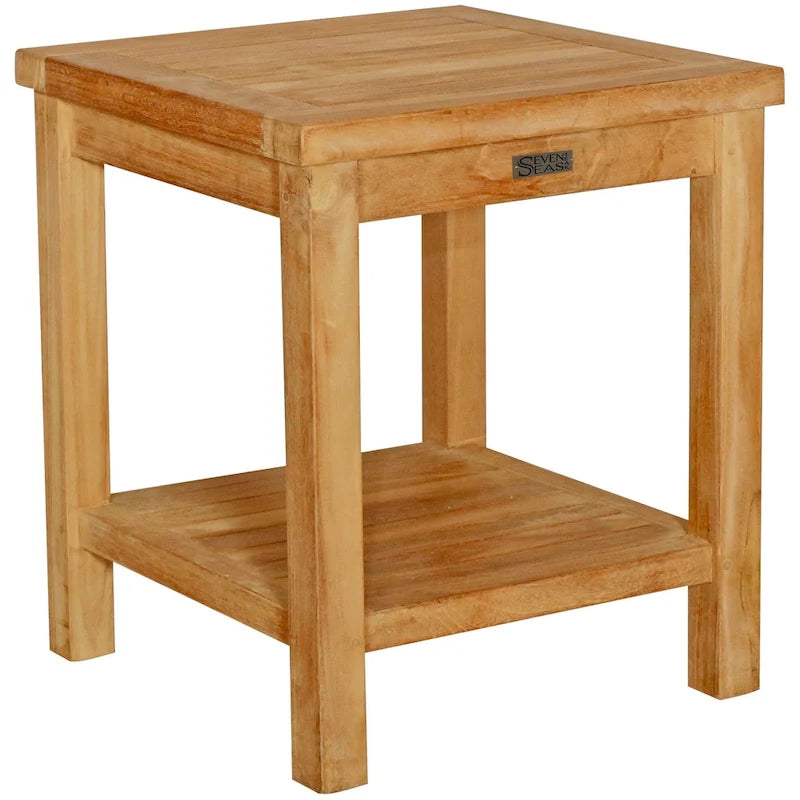 Seven Seas Teak Panama Outdoor Teak Wood Patio End Table With Shelf