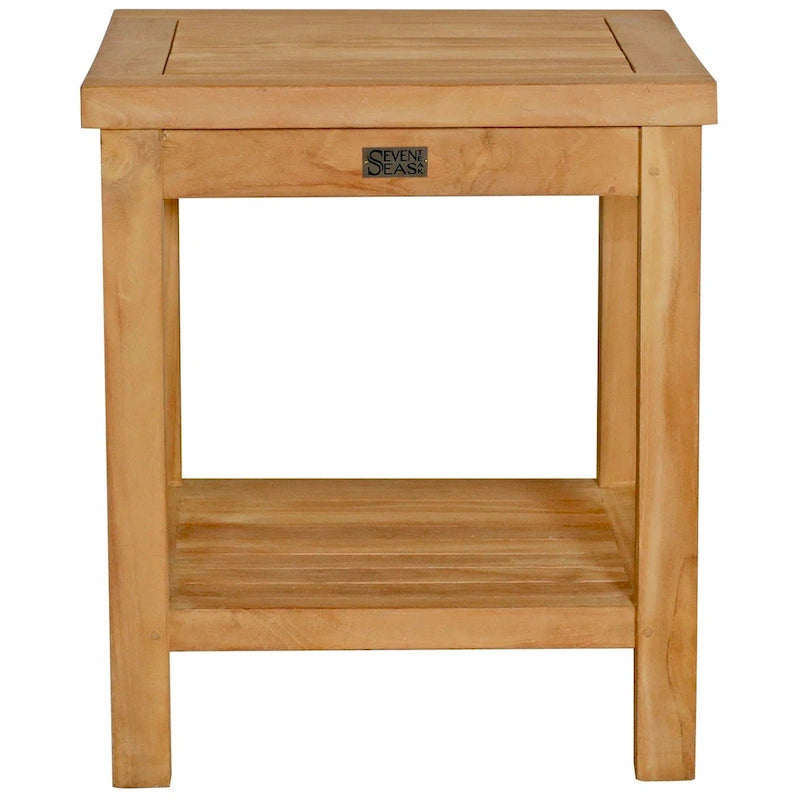 Seven Seas Teak Panama Outdoor Teak Wood Patio End Table With Shelf