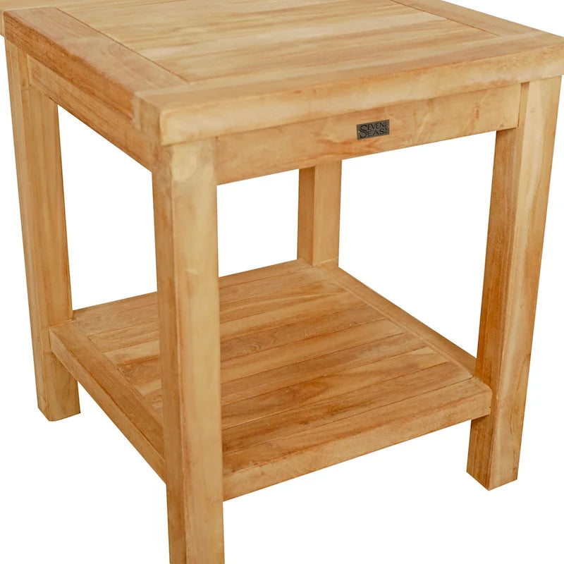 Seven Seas Teak Panama Outdoor Teak Wood Patio End Table With Shelf