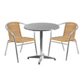 27.5  Round Aluminum Indoor-Outdoor Table Set with 2 Rattan Chairs - 27.5 W x 27.5 D x 27.5 H - 27.5 W x 27.5 D x 27.5 H