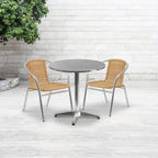 27.5  Round Aluminum Indoor-Outdoor Table Set with 2 Rattan Chairs - 27.5 W x 27.5 D x 27.5 H - 27.5 W x 27.5 D x 27.5 H