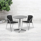 27.5  Round Aluminum Indoor-Outdoor Table Set with 2 Rattan Chairs - 27.5 W x 27.5 D x 27.5 H - 27.5 W x 27.5 D x 27.5 H