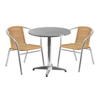 27.5  Round Aluminum Indoor-Outdoor Table Set with 2 Rattan Chairs - 27.5 W x 27.5 D x 27.5 H - 27.5 W x 27.5 D x 27.5 H