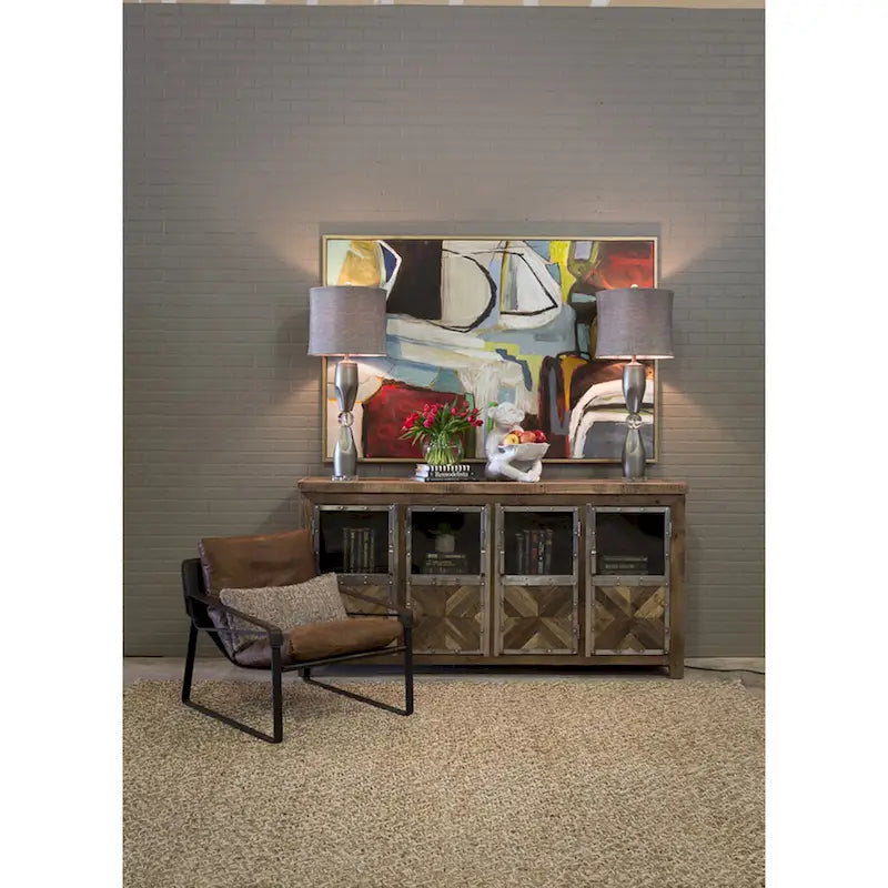 Harp & Finial Ayers 4-Door Reclaimed Railroad Tie Wood with Clear Glass Sideboard