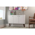 35.43" Mid-Century Modern Buffet Stand with 3 Shelves 3 Doors Storage Cabinet Glossy Finish Sideboard