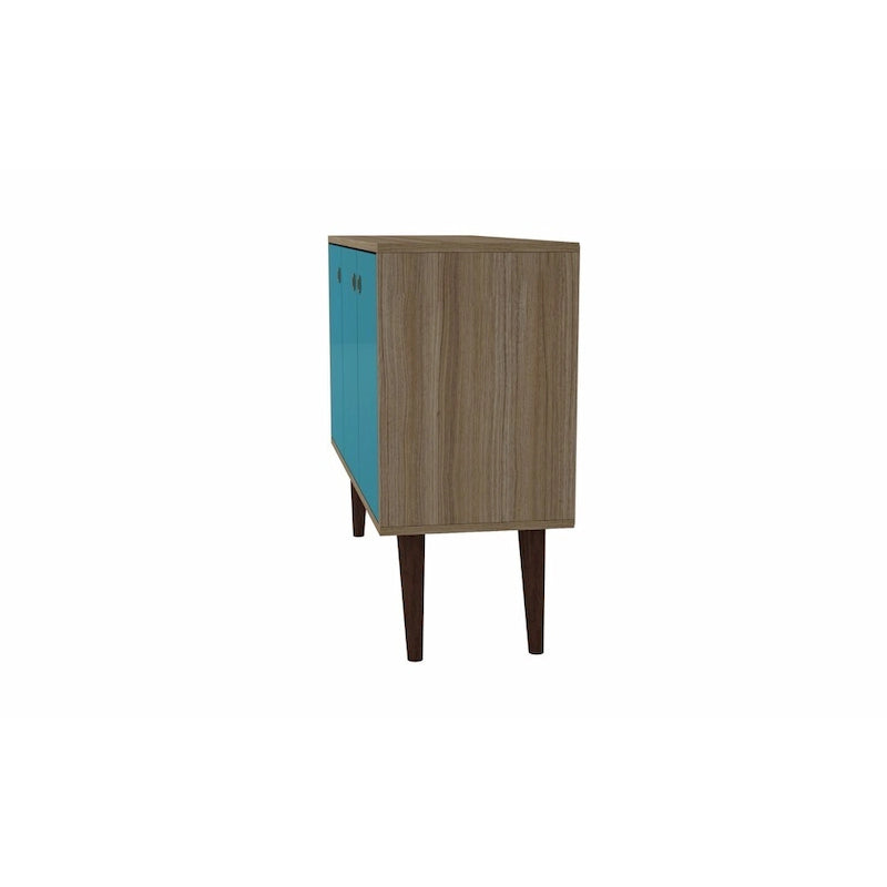 35.43" Mid-Century Modern Buffet Stand with 3 Shelves 3 Doors Storage Cabinet Glossy Finish Sideboard